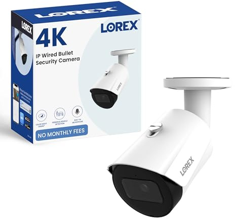 Lorex 4K 8MP IP Bullet PoE White Wired Security Camera | Add-On Camera | Color Night Vision | Smart Motion Detection (Person/Vehicle) | Listen-in Audio | IP67 Weatherproof | Metal Housing