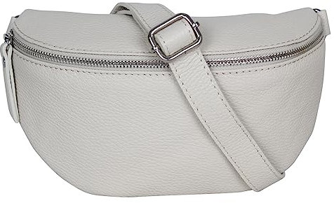 AmbraModa GLX1 - Damen Herren Unisex kleine Hüfttasche Gürteltasche Bauchtasche Umhängetasche aus Echtleder (Beige Creme)