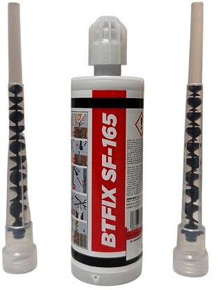 BTFIX SF-165 | 2K Injektionsmörtel | Verbundmörtel | Chemiedübel für Beton & Mauerwerk | 165 ml inkl. 2x Statikmischer | Schwerlastbefestigung | styrolfrei | Montagemörtel Ankerkleber (1x 165ml)