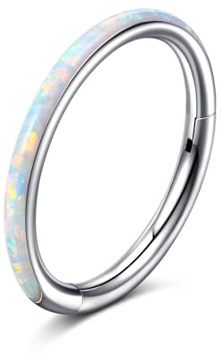 AVYRING Anello Nasale in Opale Argento 20G, 316L Anello Setto Chirurgico in Acciaio, Gioielli Versatili per Piercing a Conchiglia, Rook, Cartilagine, Trago ed Orecchini all'Elica 8mm