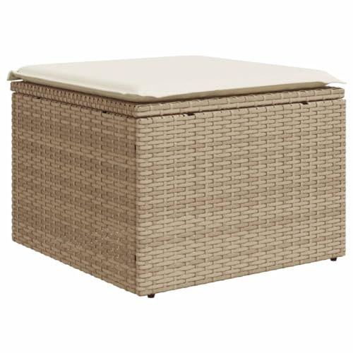 vidaXL Taburete de jardín con cojín ratán sintético Beige 55x55x37cm