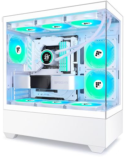 FOIFKIN F1 PC Gehäuse - Vorinstallierter 6 PWM ARGB-Lüfter, ATX Mid-Tower Gaming PC Gehäuse, 270° Panoramaglas mit Type-C (Weiß, F1)