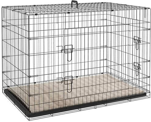 PawHut Dog Crate with Two Doors, Tray, Soft Cushion, for Extra Large Dogs