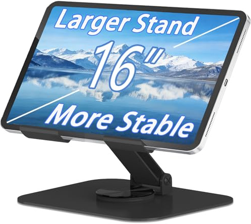 TAPMEI Metal Tablet Stand, Adjustable 360° Rotation Tablet Holder Compatible with 4-16 Tablet Such as iPad Pro Air, iPad Mini, Tab S11 10, Surface Pro 12 (Black)