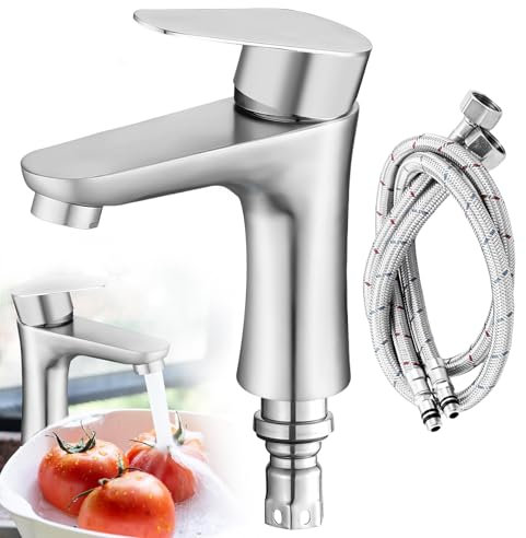 Wasserhahn Bad Mischbatterie Waschbecken, Einhebelmischer Waschtischarmatur mit 80cm Zuleitung, Edelstahl Badarmatur Einhebel Armatur für Badezimmer Gäste WC