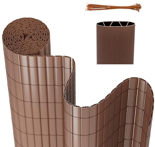 Yugodex Brise-vue en PVC - 140 x 400 cm - Structure en W - Renfort intérieur - Revêtement de balcon avec serre-câbles - Protection contre le vent - Résistant aux intempéries - Marron