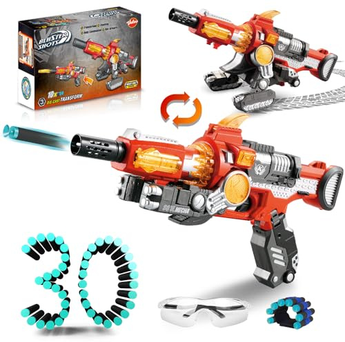 VATOS Foam Blaster Spielzeugpistole für Kinder, 2 in 1 Verformung Flugabwehrkanone und weiche Kugel Spielzeugpistole mit 30Darts, manuelle Foam Blasters Schießen Spielzeug Geschenk für 6-10 Jahre alt