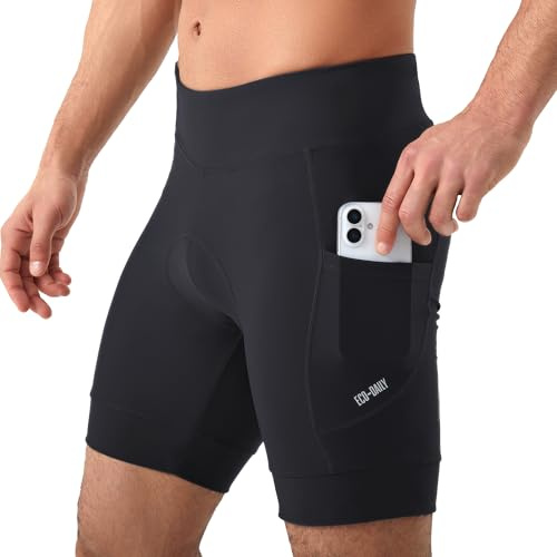 Eco-daily Cycling Shorts Mens 4D Padded Mountain Bike Shorts for Men with Phone Pockets Breathable for Cycle Bicycle Biking(All Black, L)