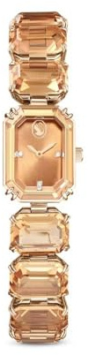 Swarovski Montre Millenia, Bracelet en Cristaux Marrons taillés octogone, boîtier octogonal avec Cadran soleillé, étanche 50 m, mécanisme Suisse Quartz, Finition Champagne doré