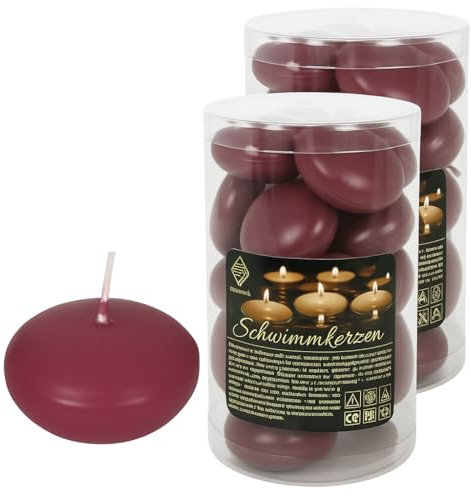 Schwimmkerzen Bordeauxrot - 20er Set - Ø4,5 cm - Brenndauer 4 Stunden - Romantisch & Stimmungsvoll