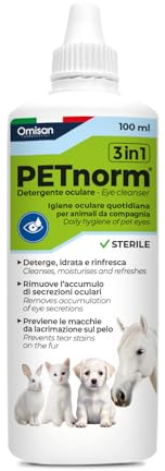 PETnorm Detergente Oculare Delicato 3in1 Antibatterico,con Acido ialuronico - Pulizia Contorno Occhi,Rimuove Residui e Impurità. Elimina e Previene Macchie da Lacrimazione dal Pelo - 100ml