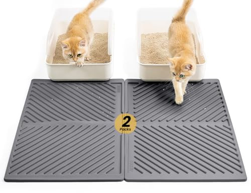 Conlun Tapis Litière Chat,Silicone Souple,Imperméable,2 Pièces,60x38cm,Gris | Silicone Souple, Indéchirable | Imperméable, Antidérapant | Contrôle Litière Pour Chats | Protection Sol | Nettoyage Facile