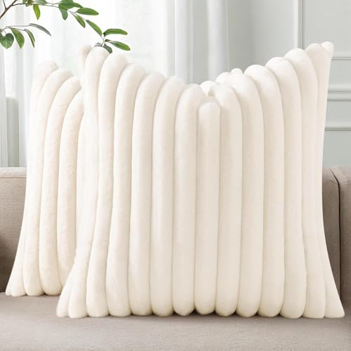 Homaxy Kunstfell Kissenbezug 45x45 2er Set, Creme Weiß