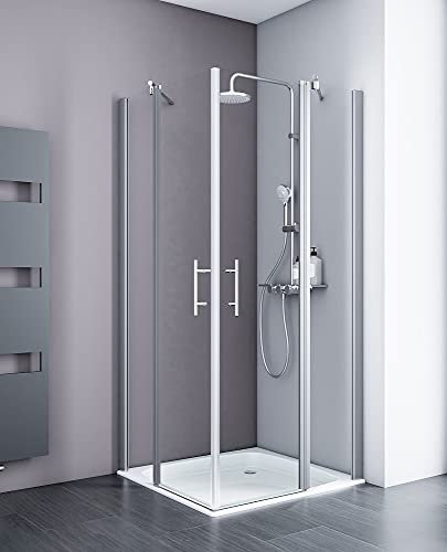 Schulte Duschkabine Alexa Style 2.0 Eckeinstieg mit Drehtüren, inklusive Duschwanne 90x90 cm, Sicherheitsglas klar hell inkl. Fixil-Glassiegel, EP3260065 01 500