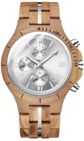 RORIOS Hommes Chronographe Quartz Montre avec Bracelet en Bois AA-RO001