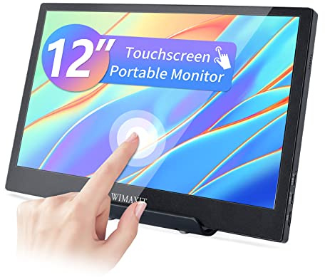 WIMAXIT Monitor de Pantalla táctil portátil de 12 Pulgadas, Monitor VESA Eye Care 70% sRGB IPS HDR Pantalla de Ordenador con 2 Puertos USB C, Mini Altavoces HDMI Dobles con Soporte
