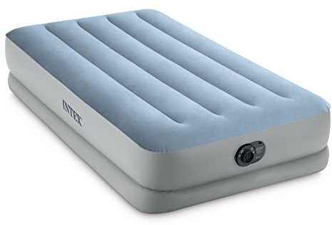 Intex 64157E Dura-Beam Plus Mid-Rise Air Mattress: Fiber-Tech – Twin Size – Built-in USB Electric Pump – 14in Bed Height – 300lb Weight Capacity