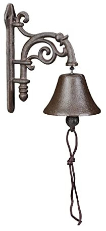 Relaxdays Türglocke Gusseisen, antikes Design, Gartenglocke Vintage, mit Kordel, Glocke für draußen, Wandglocke, braun