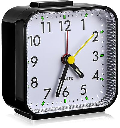 Birshe Analoger Wecker Leise Ohne Ticken Lauter Alarm Geräuschlos Tragbarer Wecker Mini Wecker Batteriebetrieben Wecker Wecker Analog Ohne Ticken Wecker mit Snoozefunktion Nachtlicht (Black)