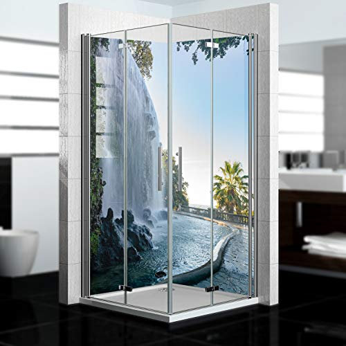 dedeco Pannello posteriore doccia impermeabile motivo: cascata V11, vernice UV lucida, 2 x 90 x 210 cm, come pannello posteriore per il bagno per la sostituzione delle piastrelle, come parete