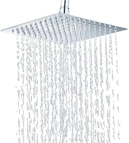 Edelstahl Regendusche Duschkopf Quadratisch Kopfbrause Wellness ​Brause Duschkopf-Körpersprays Handbrausen Regenbrausen 40x40cm Silber