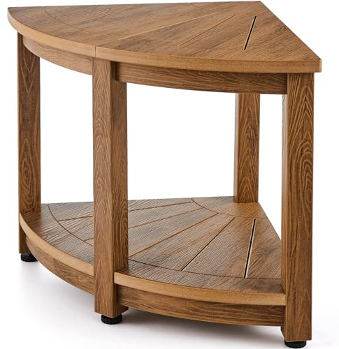 VEVOR Banco de Ducha de Esquina con Estante de Almacenamiento, 450 × 450 × 470 mm, Poliestireno de Grano de Madera Sintética, Resistente al Agua, Taburete de Ducha para Ducha Interior y Exterior