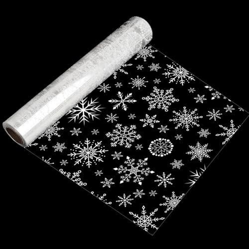 ZALAON Cellophane Wrap Roll - 80CM x 30M Snowflakes Cellophane Wrap Clear Wrapping Paper Roll for Christmas Flowers Hampers Baskets Gifts
