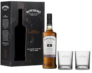 Bowmore 9 ans Islay Single Malt Scotch, coffret avec 2 verres, Whisky Ecossais, 40% - 70 cl