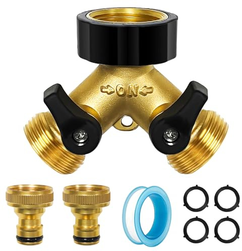2 Voies 3/4 Y-Distributeur Raccord Tuyau D'arrosage,Adaptateur de Robinet pour Jardin,avec Robinets D'arrêt Individuelles,pour la Maison, Le Tuyau et l'extérieur (Or)