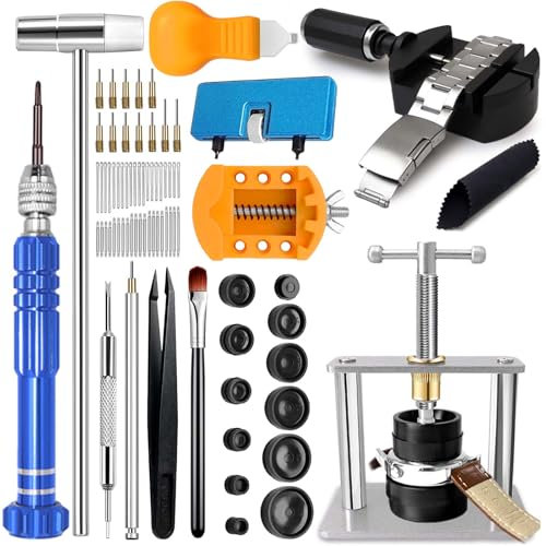 Uhrenwerkzeuge Set + Uhrenpresse Set, GLDCAPA Uhr Batteriewechsel, Uhrenarmband Kürzen Werkzeug, Uhren Reparatur, Uhrmacherwerkzeug, Uhrenoffner Uhrendeckel öffner, Einpresswerkzeug, Schraubendreh