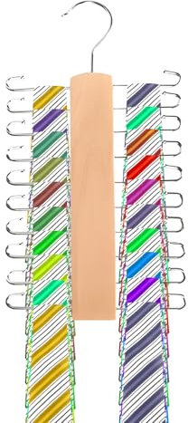 Wooden Tie Rack Retro Tie Storage Hanger Organizer 360 Rotate Tie Organizer Non-Slip Tie Holder With 20 Storage Hooks Ties Belt Scarf Organizer for Men Closet Space Saving, Log Color, 1 Pcs