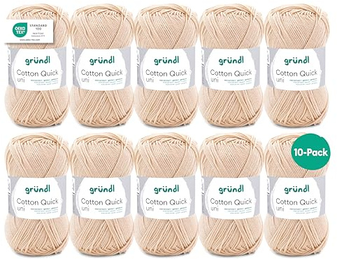 Gründl Laine Cotton Quick uni Fil à crocheter 10 pelotes 50 g, Coquille