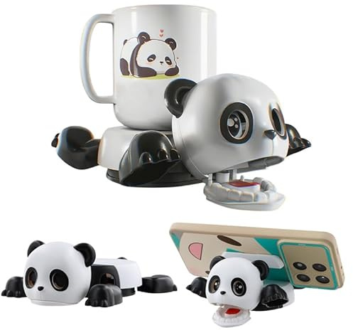 2 Tappetino per Tazze a Formas Panda con Supporto Pieghevole per Telefono Cellulare, Divertente Portabicchieri Sottobicchiere 3D con Supporto Smartphone Tavolo, Design con Sensore di Gravità