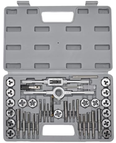 Fabater Juego de 40 machos y terrajas premium, rosca SAE unificada, tamaño n.° 4 a 1/2, incluye roscas UNC gruesas, UNF finas y NPT. Kit esencial de herramientas de roscado