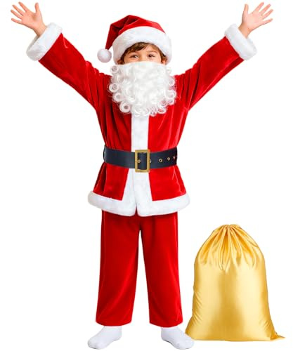 dgdgbaby Kids Santa Costume Deluxe Children's Velvet Santa Suit Boys Santa Claus Costume for Halloween Christmas Cosplay