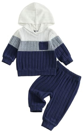 XIXIMAON Completo Bambino 2 Pezzi Abbigliamento Invernale Caldo Maglione a Maglia Felpa a Righe con Maniche Comode + Pantalone a Contrasto con Cintura Elastica, 6-12 Mesi
