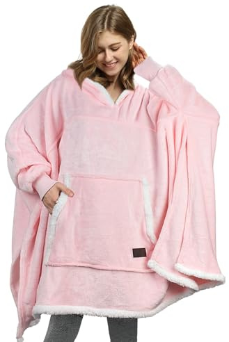 Catalonia Classy Oversize Poncho, coperta con cappuccio, calda idea regalo per donne, soffice, felpa con cappuccio da donna e ragazza, taglie forti, coperta portatile con maniche per adulti e