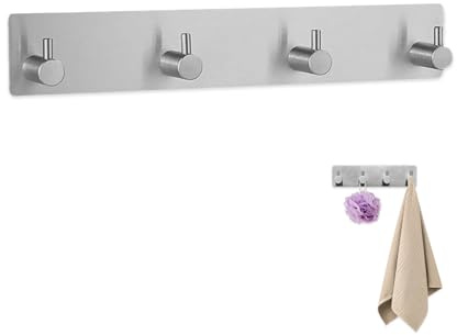 lioewhu Ganchos Adhesivos para Pared, Percheros Pared con 4 Ganchos, Colgador Toallas Adhesivo Acero Inoxidable, Toalleros de Baño sin Taladro para Trapos Albornoz Cocina