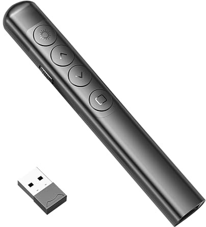 ONGNIUU Mando para Presentaciones PowerPoint, Puntero Láser Inalámbrico, Presentador Inalámbrico Mando Puntero, Receptor USB, Compatible con Windows/Mac/Android, S9 Negro (Baterías no Incluidas)