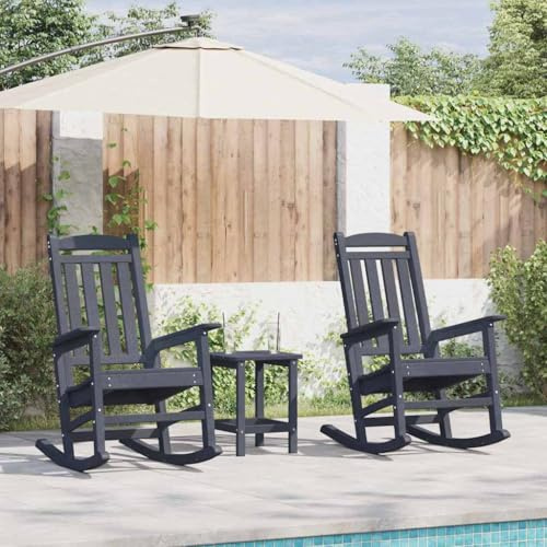 QZZCED Sedia a dondolo da giardino, 2 pezzi, blu marino, 70 x 92 x 108 cm, set di sedili esterni con struttura in plastica resistente e gambe stabili per terrazza o patio,