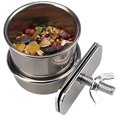 Ciotola per cibo uccelli in acciaio inossidabile scatola alimentazione con supporto a vite tazza acqua barattolo pappagalli cockatiel conure budgie parakeet
