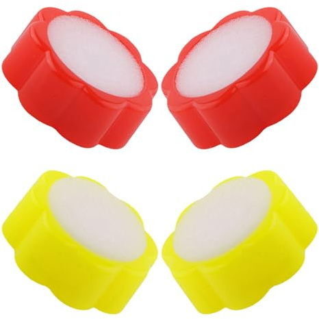 TOVINANNA 4pcs Finger Moistener Sponge Pads for Money Counting, Flower-Shaped Cash Handling Sponge, Office Finger Moistener for Bank and Desk Use, Red and Yellow Set