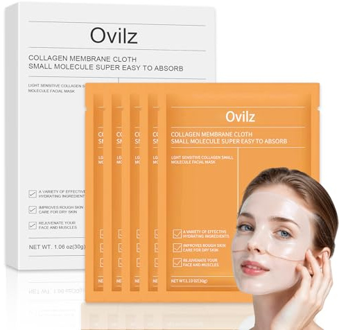 5 Piezas Mascarilla Facial de Colageno, Mascarilla Facial Hidratante con Acido Hialurónico, Luminosidad Del Cutis, Reduce Líneas Finas y Arrugas, Para mayoría De los tipos de piel