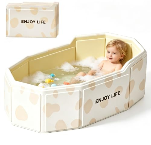 VEEKAY Bañera Plegable para Niños 75x45x28cm, Portátil con Tapón de Drenaje y Base Antideslizante, Bañera Bebe Ahorra Espacio para 0-8 Años