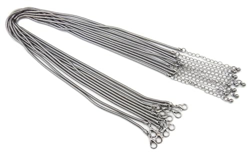 COIRIS 10PCS Black Gun Plated Copper Snake Chain Necklace 16 Inch with 2Extension Chain (2.5MM, XL-1000-4)