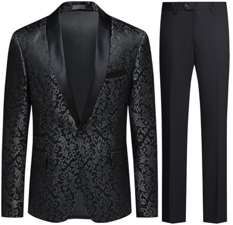 Allthemen Traje de Esmoquin Jacquard Ajustado de 2 Piezas para Hombre para graduación de Fiesta de Boda Negro S