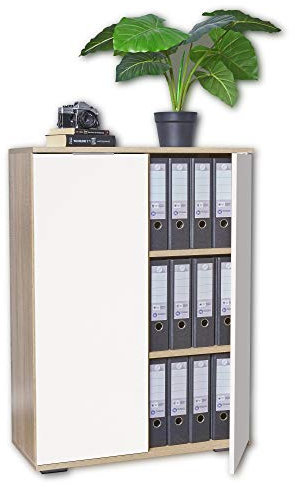 Kommode Kleiner Schrank Ordnerschrank 80,2 cm x 109,5 cm x 35 cm Aufbewahrungsschrank Büroschrank Aktenschrank Sonoma Eiche Weiß Für Ordner Büromöbel Aktenkommode Holz Meerzweckschrank