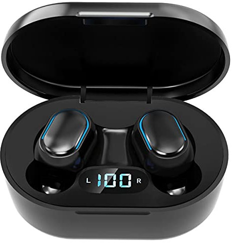 POMOQADK Wireless Headphones, True Wireless Earbuds with Led Display Charging Case, HD HiFi Stereo, One-click Smart Control, Built-in Mic, IPX7 Waterproof Bluetooth Earphones for Work and Sport