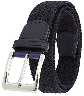 FASHIONGEN - Cinturón Elástico Trenzado en Cuero Genuino Verdadera para Hombre y Mujer, para Pantalones Vaqueros, PERDERSEN - Azul marino, T115 / Longitud 125 - Pantalones 54 a 58