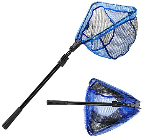 Kescher Angeln Gummiert Teleskopkescher 180cm, Gummi-Fischernetz Kescher Angeln,Unterfangskescher Angelkescher Fischkescher Langlebiges Nylonnetz Angelzubehör für Erwachsene